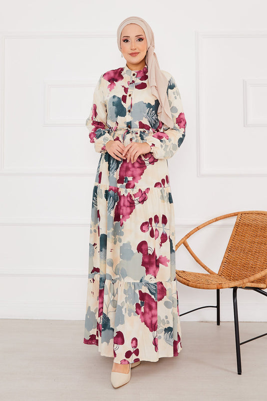 Blumengemustertes Viskose-Hijab-Kleid Lila