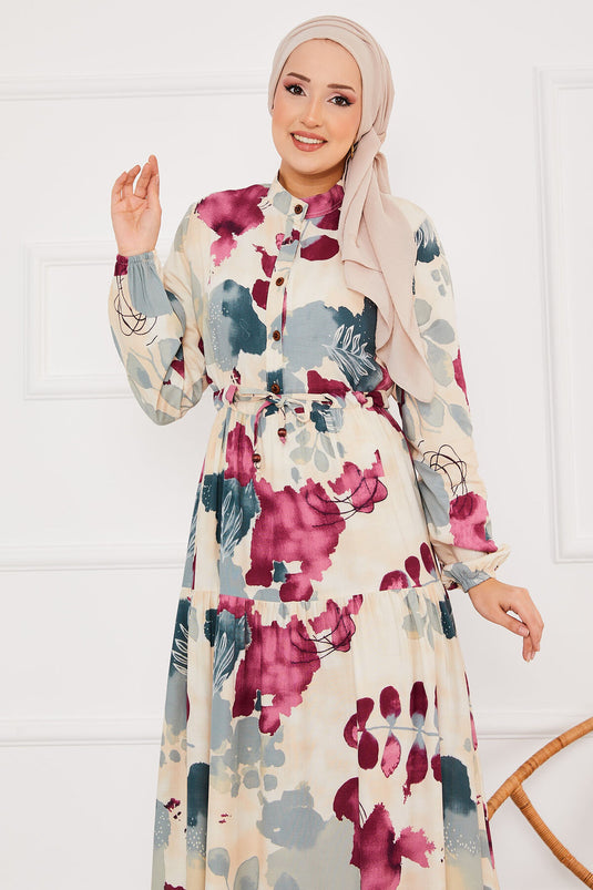 Blumengemustertes Viskose-Hijab-Kleid Lila