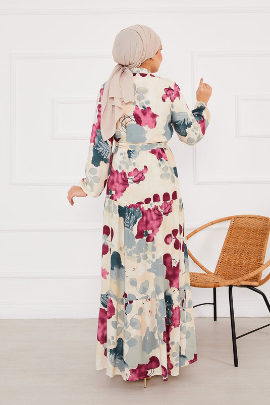 Blumengemustertes Viskose-Hijab-Kleid Lila