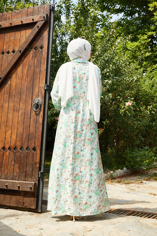 Kleid mit Blumenmuster und seitlicher Schnürung Grün