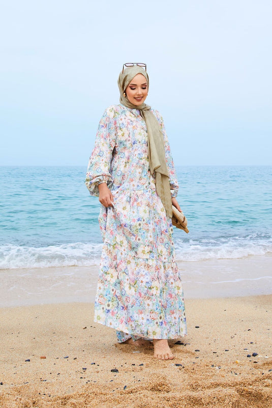 Digital Printed Modal Hijab Dress Mint