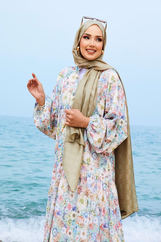 Digital Printed Modal Hijab Dress Mint