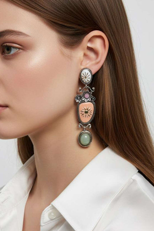 Boucles d'oreilles à motif floral, argent, vert