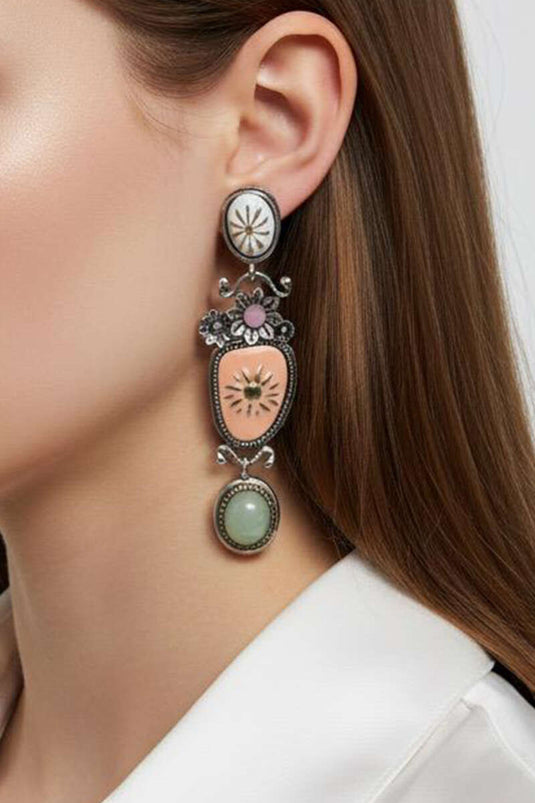 Boucles d'oreilles à motif floral, argent, vert