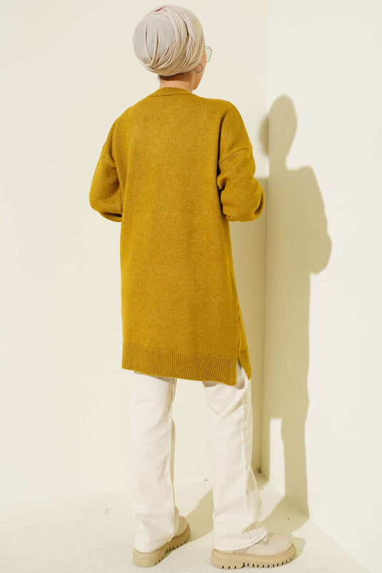 تونيك ناعم محبوك بتفاصيل زهرية، أخضر زيتوني