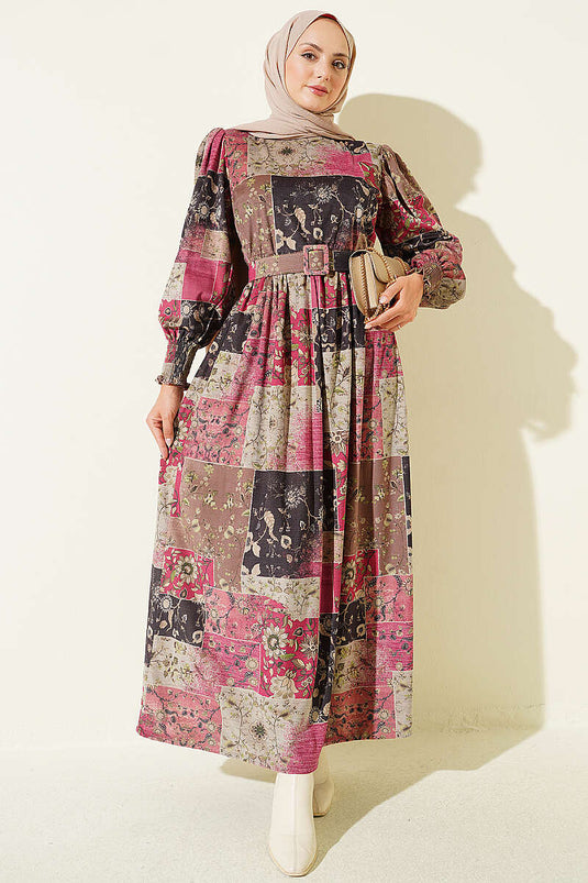 Bordeaux Blumen Ethnisches Gipi Kleid