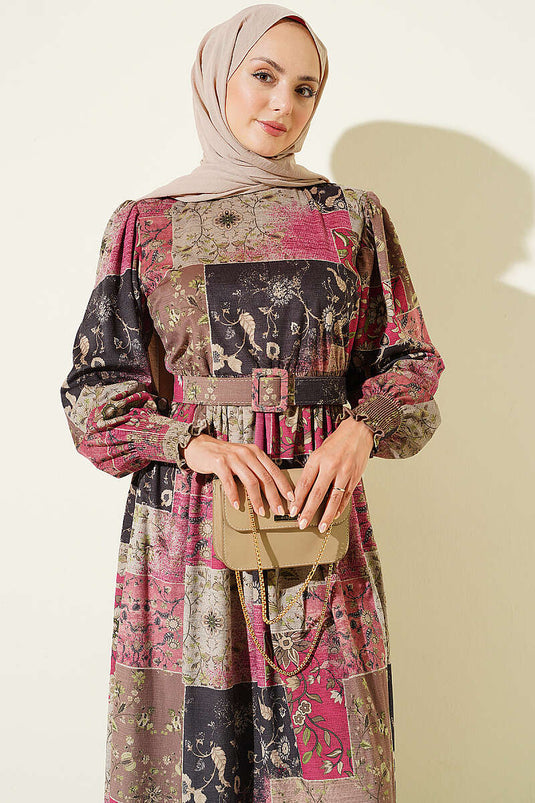Bordeaux Blumen Ethnisches Gipi Kleid