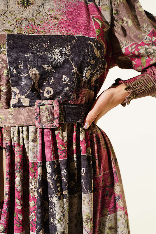 Bordeaux Blumen Ethnisches Gipi Kleid
