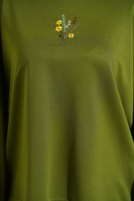 Blouse Loyşa verte brodée de fleurs