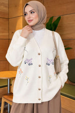 Gilet En Maille Beige À Broderies Florales Et Col En V