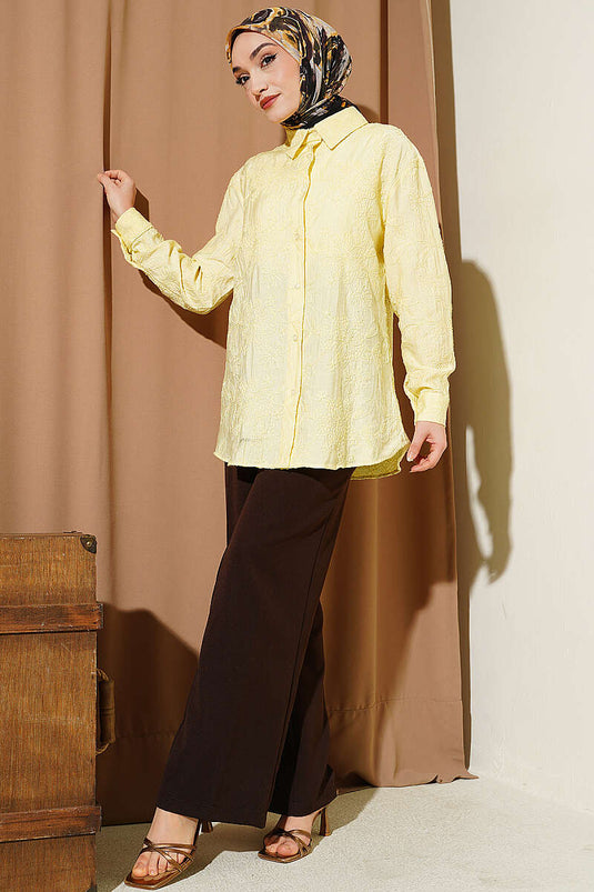 Basic Shirt with Floral Embossing Yellow