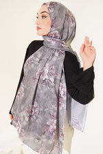 Çiçek Motif Detaylı Şal Füme