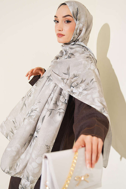 Çiçek Motif Detaylı Şal Su Yeşili