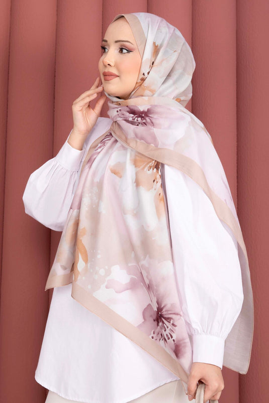 Série d'écharpes à motif floral beige