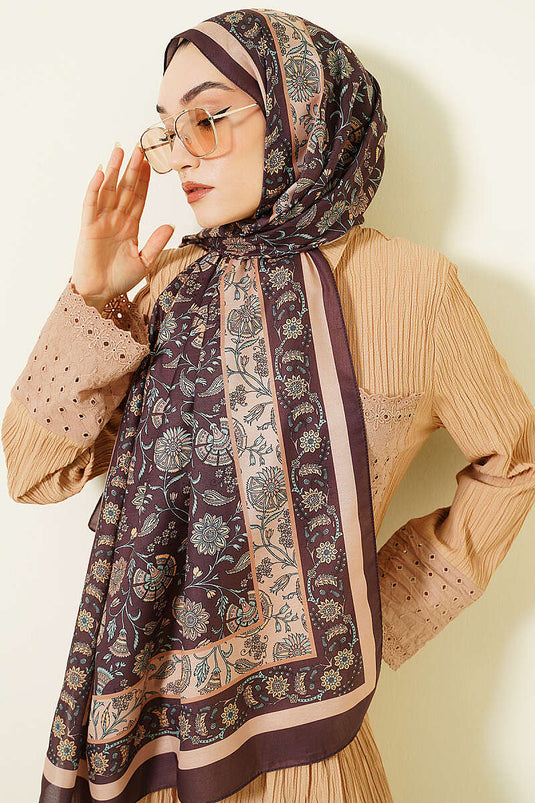Châle doux à motif floral marron foncé