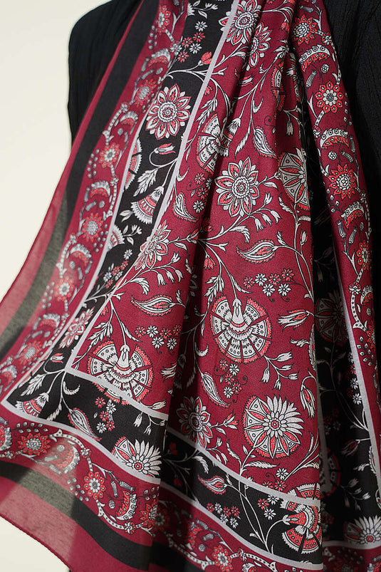 Châle doux bordeaux à motif floral