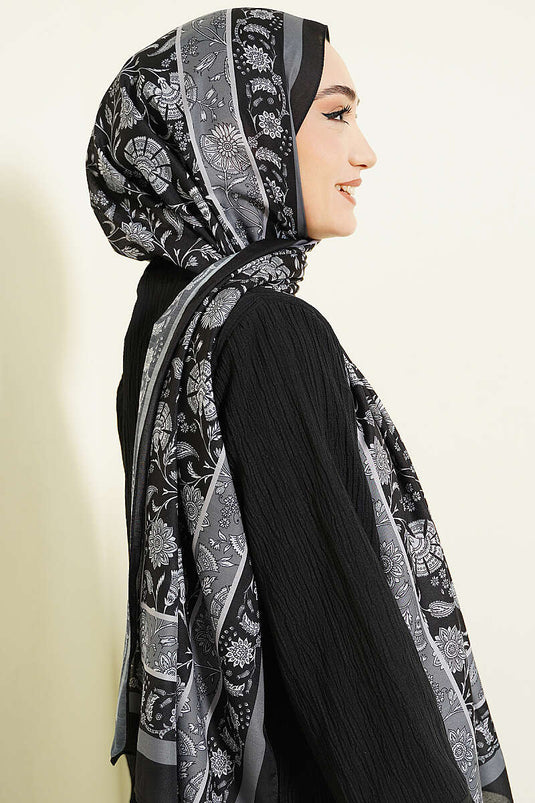Châle doux à motif floral noir