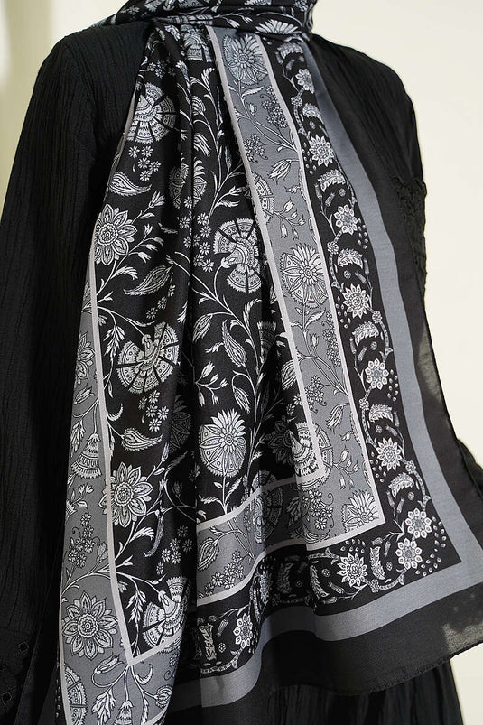 Châle doux à motif floral noir