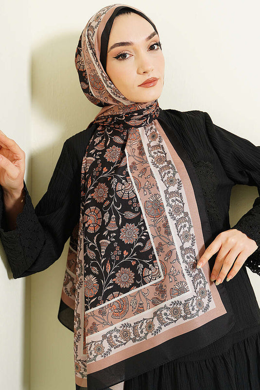 Weicher Schal mit Blumenmuster Schwarz Beige