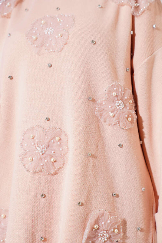 Floral Motif Knitwear Two Piece Set Powder