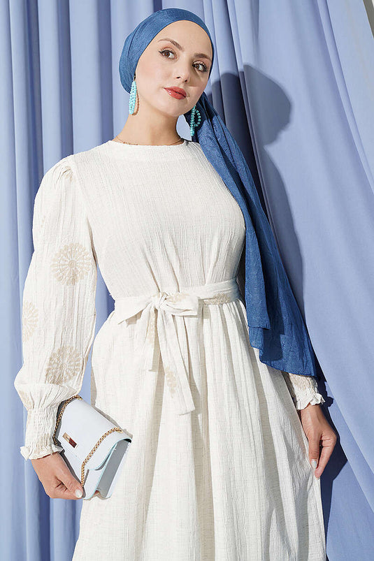 Robe Brodée À Fleurs Marine