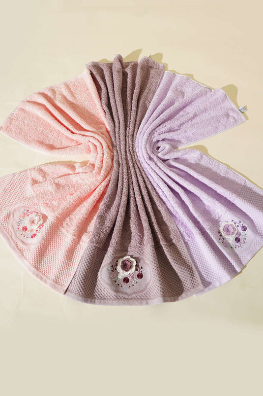 Set van 3 gezichtsdoeken met bloemenborduurwerk, assortiment 2