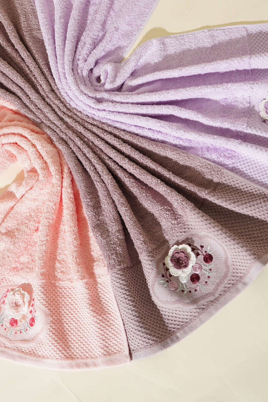 Set van 3 gezichtsdoeken met bloemenborduurwerk, assortiment 2