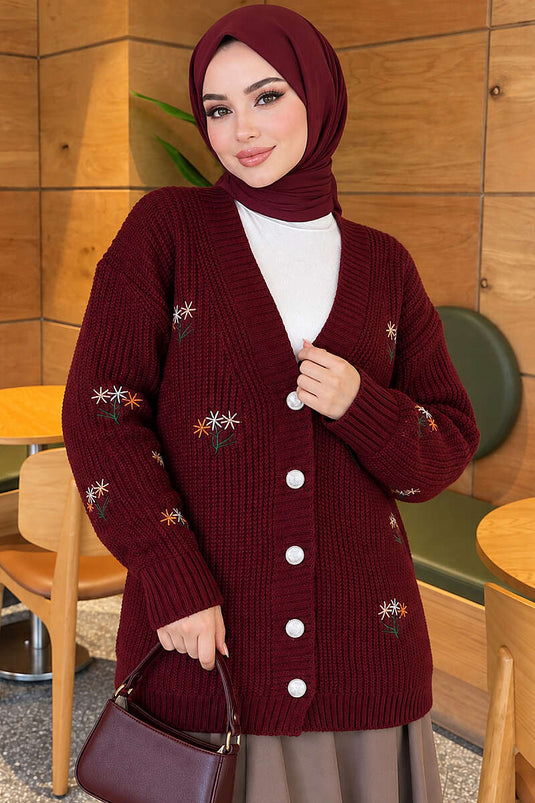 Gilet En Maille Bordelais Brodé À Fleurs