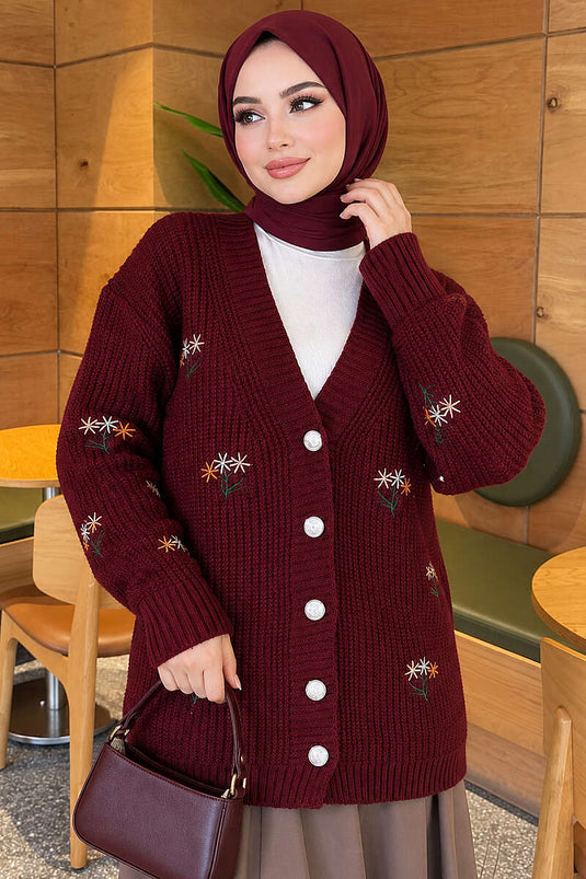 Gilet En Maille Bordelais Brodé À Fleurs