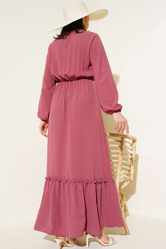 فستان داستي روز بأكمام مرنة مطرز بالزهور