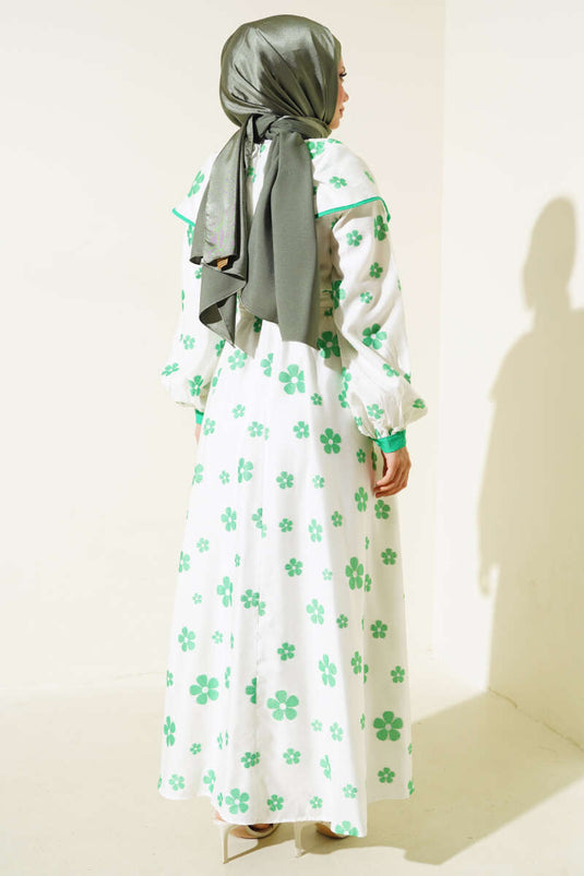 Robe Ceinturée Brodée Florale Vert