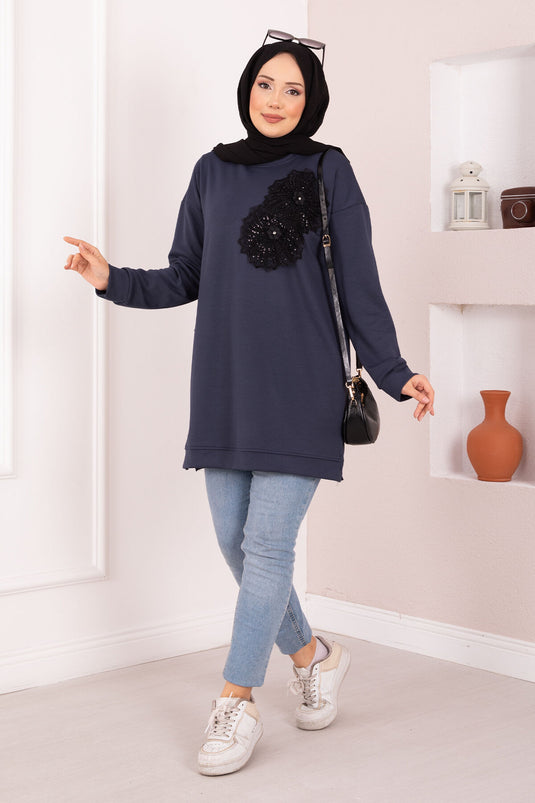 Tunique hijab Oysho brodée de fleurs couleur fumée