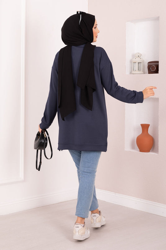 Çiçek Nakışlı Oyşo Tesettür Tunik Füme