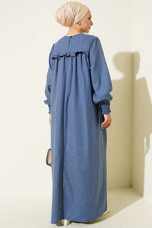 Blaues, Mit Blumen Besticktes Robe-Kleid