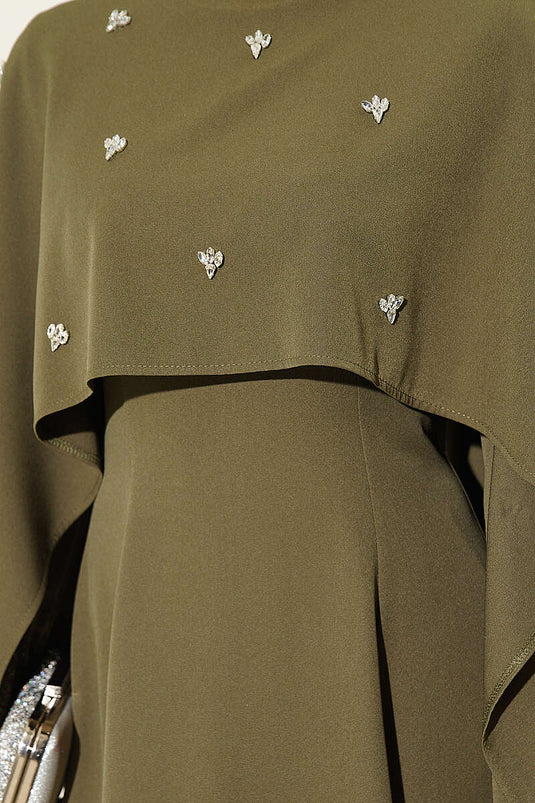 Vestido De Fiesta Con Bordado Floral Y Bolero En Color Caqui