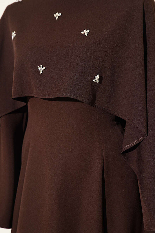 Robe De Soirée Florale Ornée Avec Boléro En Café