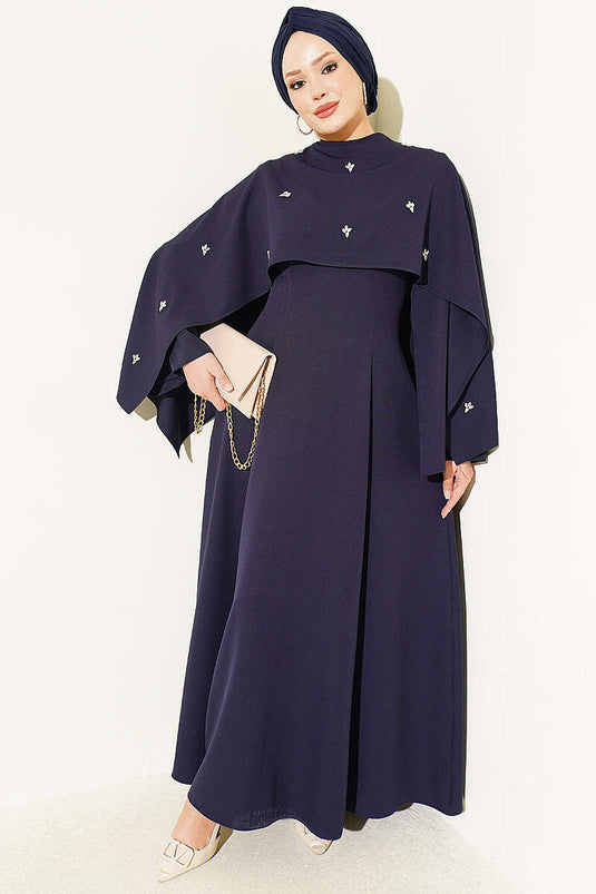 Abito Da Sera Con Fiori E Decorazioni Blu Navy Con Bolero
