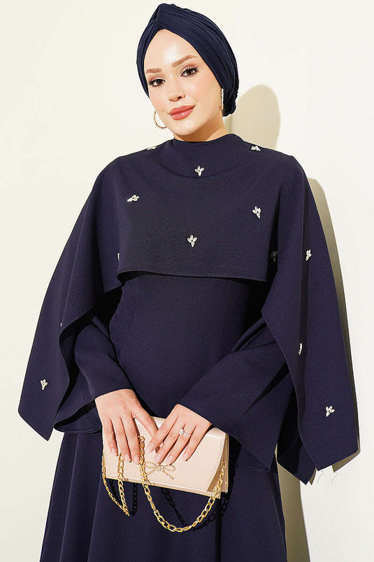 Abito Da Sera Con Fiori E Decorazioni Blu Navy Con Bolero