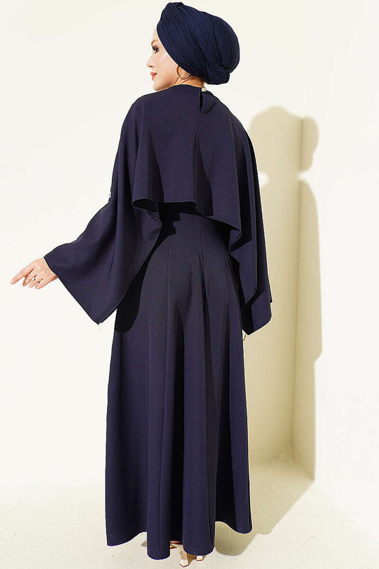 Abito Da Sera Con Fiori E Decorazioni Blu Navy Con Bolero