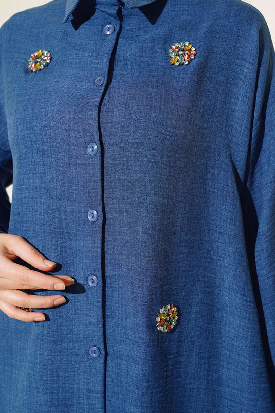 Ensemble Linge Pierre Fleur Indigo