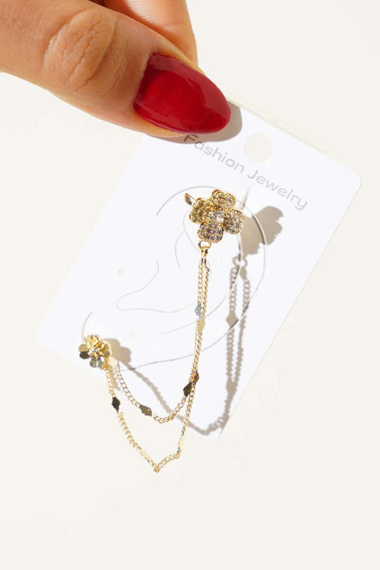 Boucles d'oreilles en cartilage avec chaîne fleurie or