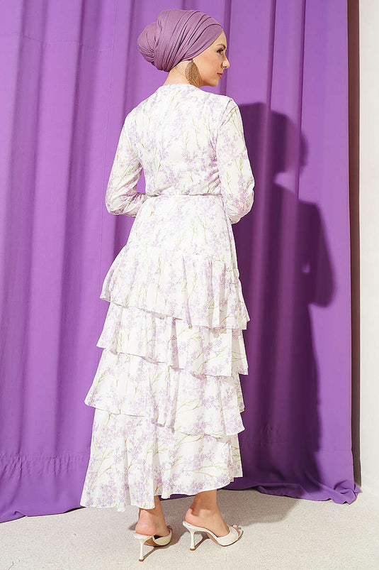 Asymmetrisches mehrlagiges Kleid mit Blumenmuster in Lila