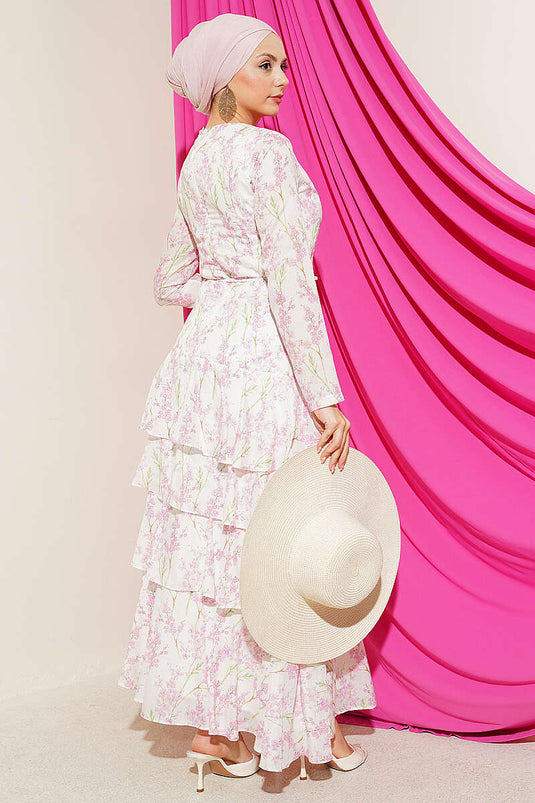 Asymmetrisches mehrlagiges Kleid mit Blumenmuster in Pink