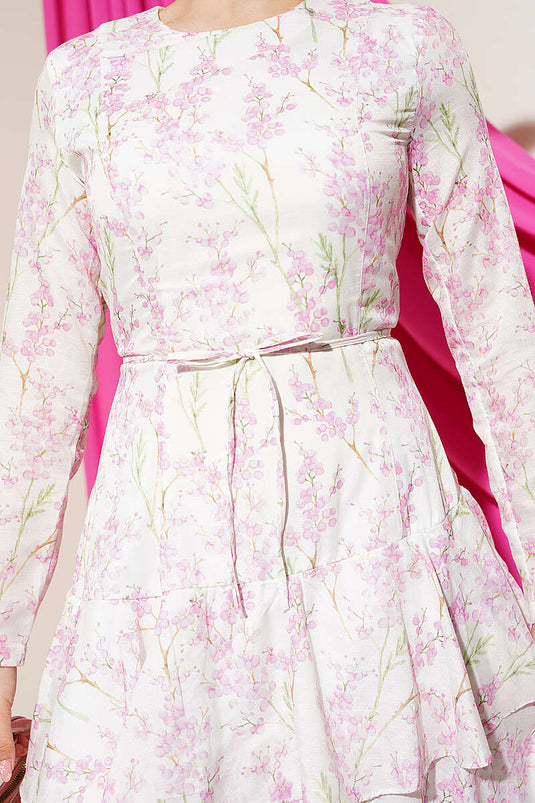 Bloemenprint asymmetrische gelaagde jurk roze