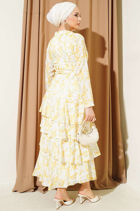 Blumiges asymmetrisches mehrlagiges Kleid in Gelb