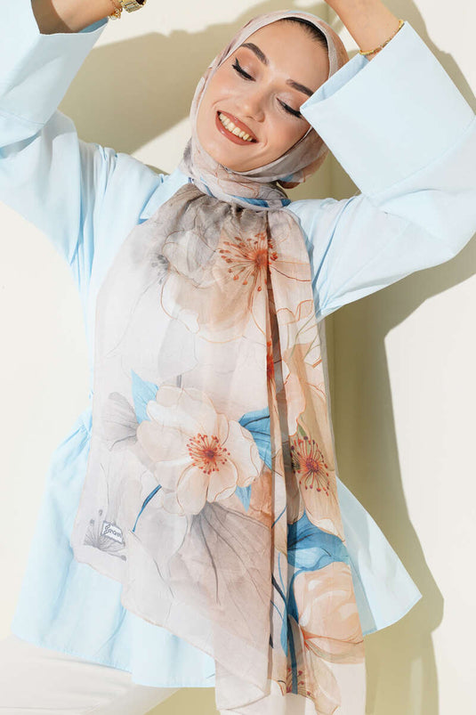 Floral Bamboo Crash Shawl Beige
