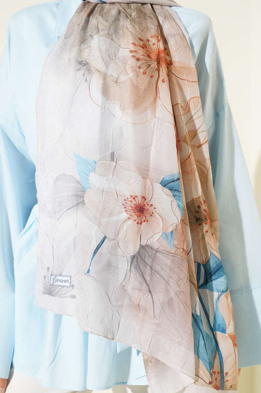 Floral Bamboo Crash Shawl Beige