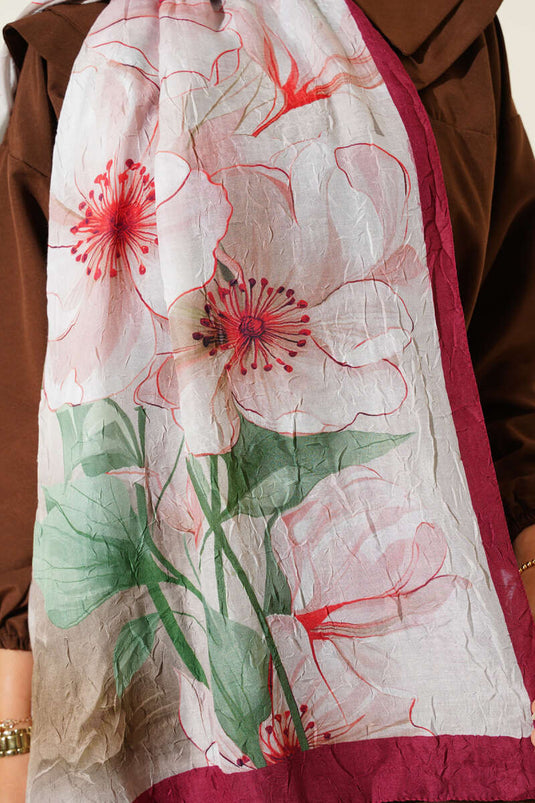 Floral Bamboo Crash Shawl Burgundy