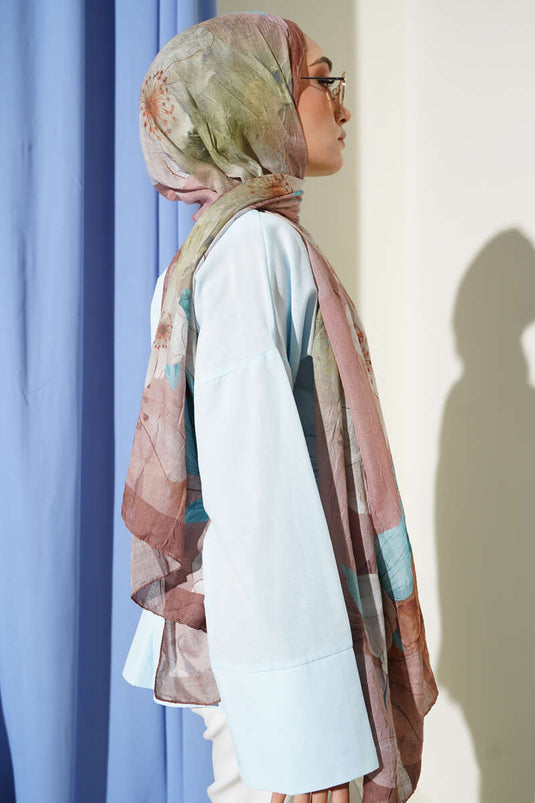 Çiçekli Bambu Kraş Şal Kahve