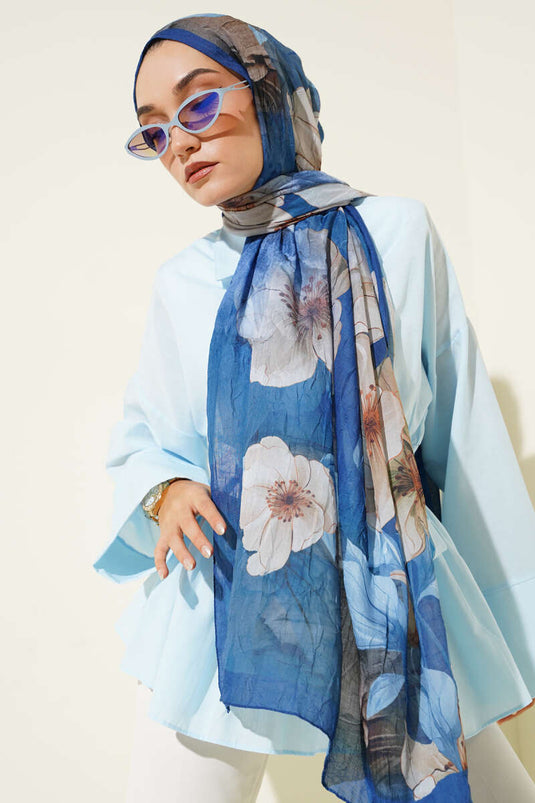 Scialle floreale in bambù blu navy